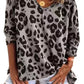 Leopard Split Joint V Neck Long Sleeve Tops