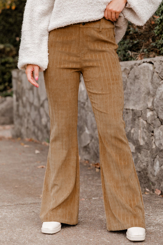 Checkered Corduroy Flare High Waist Pants