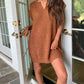 Solid Color Short Sleeve Notched V Neck Sweater Dress