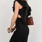 Cut Out Ruffle Sleeve High Waist Jumpsuit