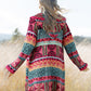 Boho Aztec Knitted Pom Pom Tie Hooded Cardigan