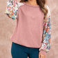 Floral Patchwork Puff Sleeve Textured Blouse