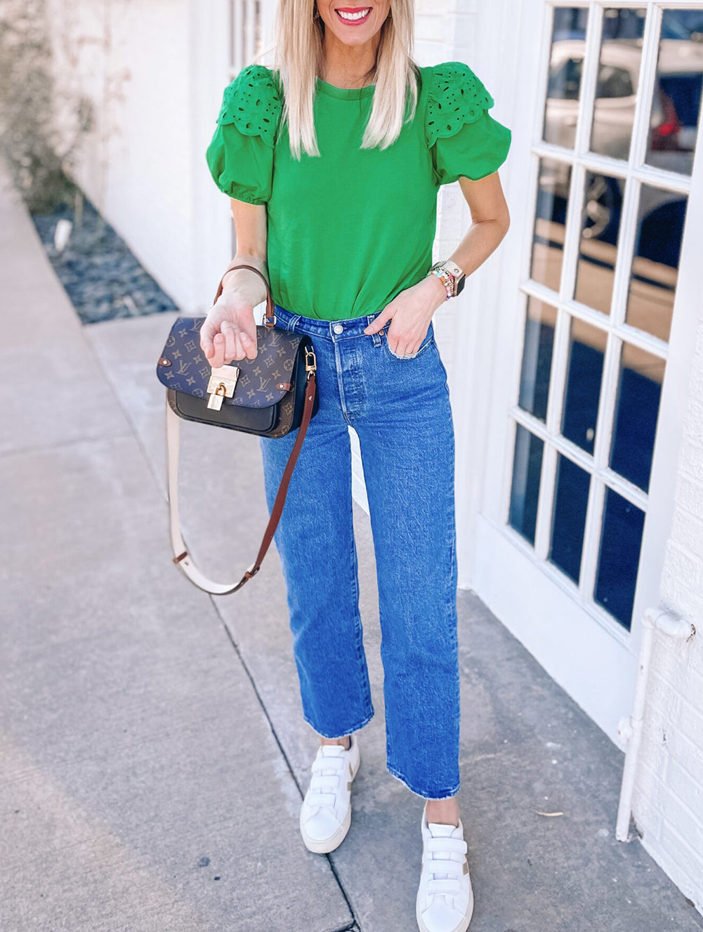 Anglaise Embroidered Puff Short Sleeve Top