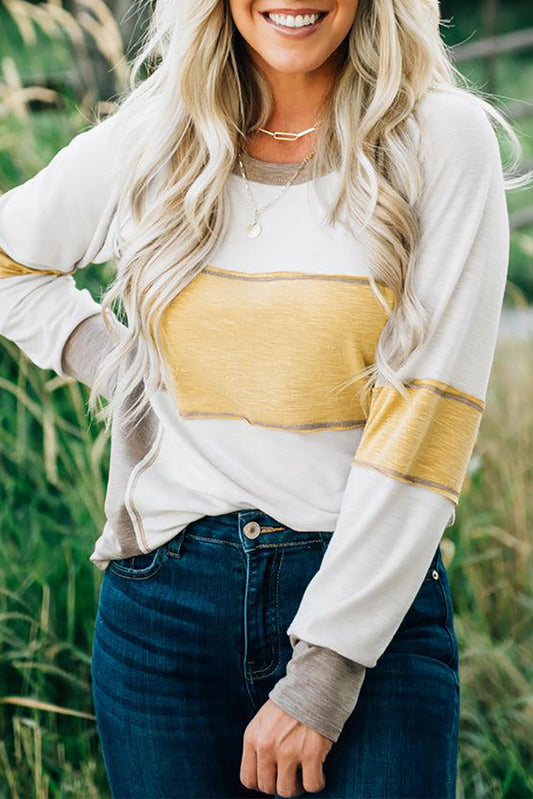 Color Block Exposed Seam Raglan Sleeve Top