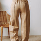 Exposed Seam Drawstring High Waist Wide Leg Pants