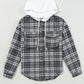 Plaid Print Flap Pockets Contrast Hooded Loose Shacket