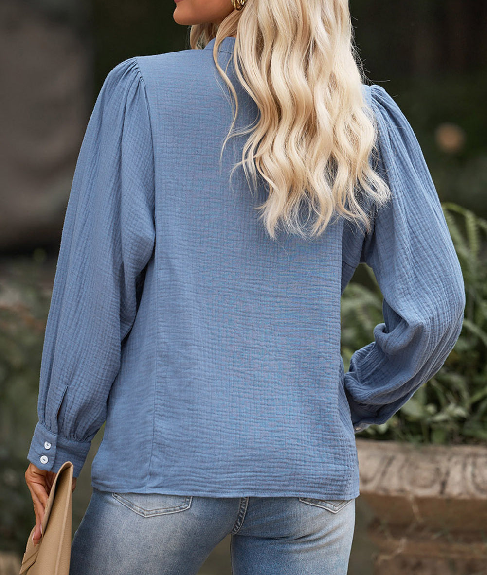 Buttoned Front Bubble Sleeve Blouse