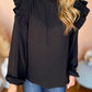 Frilled Neck Ruffled Trim Bubble Sleeve Blouse