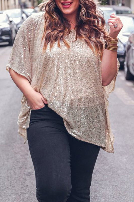 Plus Size Sequined V Neck Boxy Top