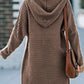 Horizontal Rib Knitted Open Front Hooded Cardigan
