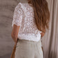Elegant Flower Embroidery Hollowed Blouse