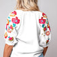 Floral Embroidered Ricrac Puff Sleeve Textured Blouse