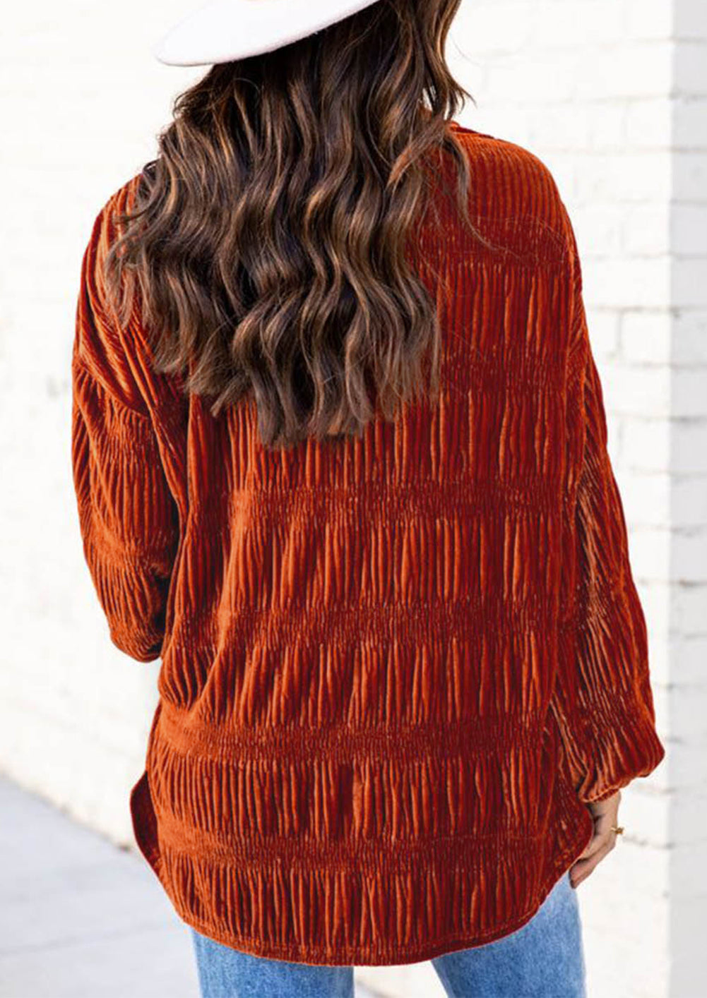 Solid Color Textured Velvet Button Up Shirt