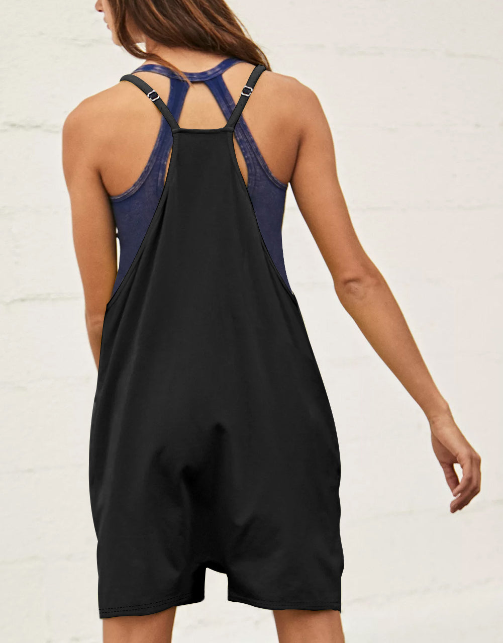 Black Big Patch Pocket Spaghetti Strap Romper