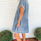 Acid Wash V Neck Tiered Denim Dress