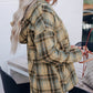 Plaid Button Neck Pocketed Pullover Hoodie
