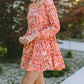 Floral Long Sleeve Frill Tiered Mini Dress