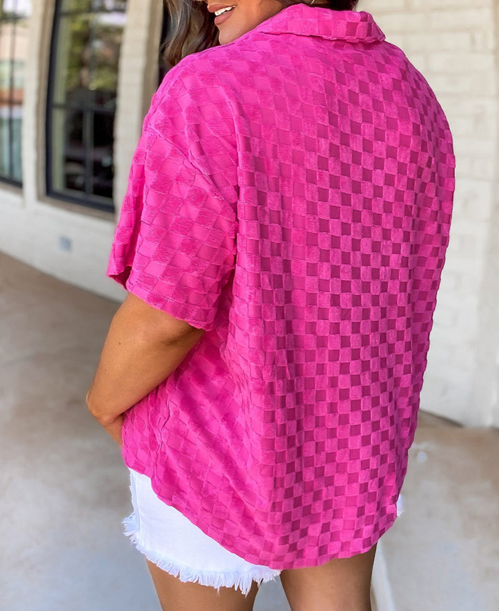 Checkered Textured Short Sleeve Plus Shirt