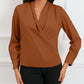 Solid Wrap V Neck Long Sleeve Top