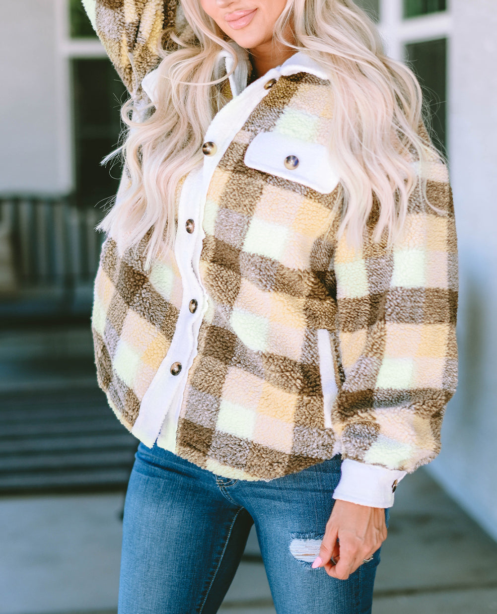 Plaid Sherpa Flap Pocket Shacket