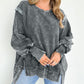 Acid Wash Relaxed Fit Seamed Pullover Sweatshirt with Slits