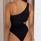 Solid Textured Cut Out One Shoulder Monokini