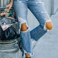 Ripped Knee Hole High Waist Jeans