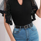 Starry Mesh Flutter Sleeve Slim Fit Top