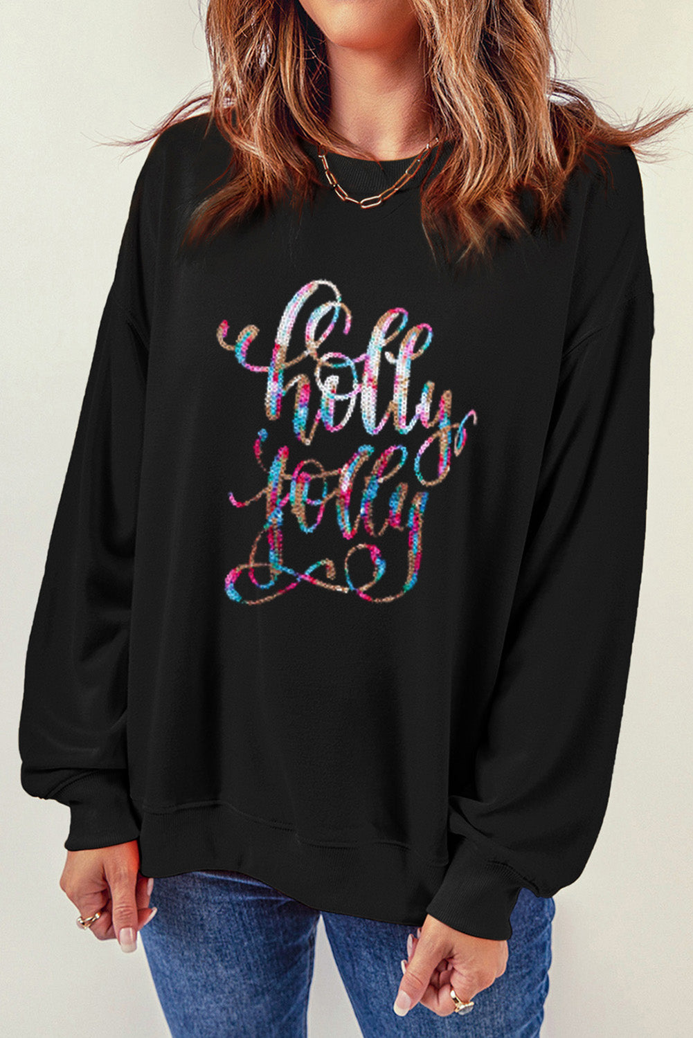 Holly Jolly Crew Neck Pullover Sweatshirt