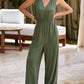 Deep V Pleated Crisscross Wide Leg Backless Jumpsuit
