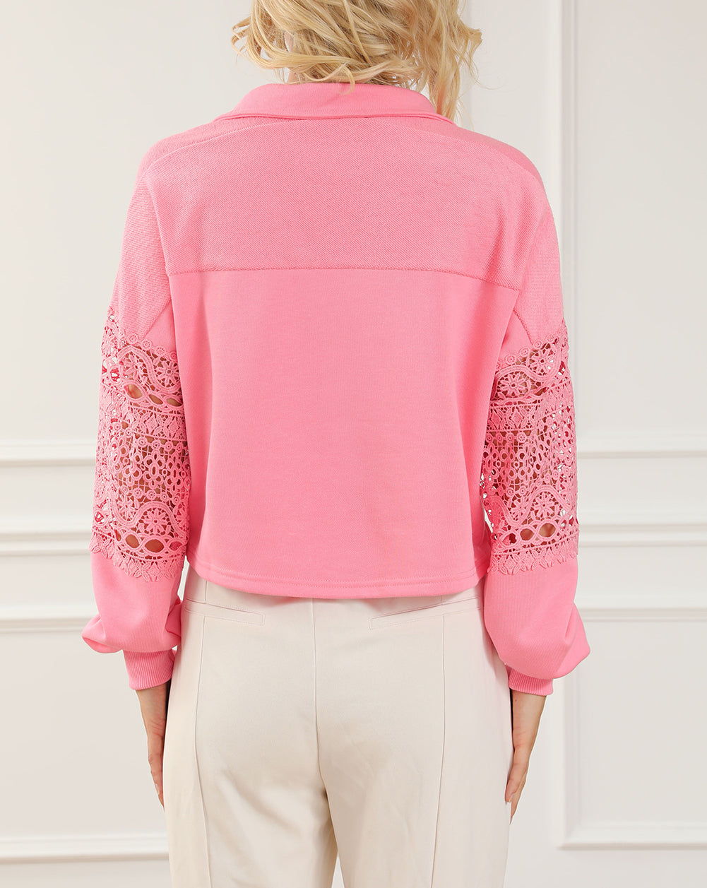 Hollowed Lace Splicing Cropped Sweatshirt