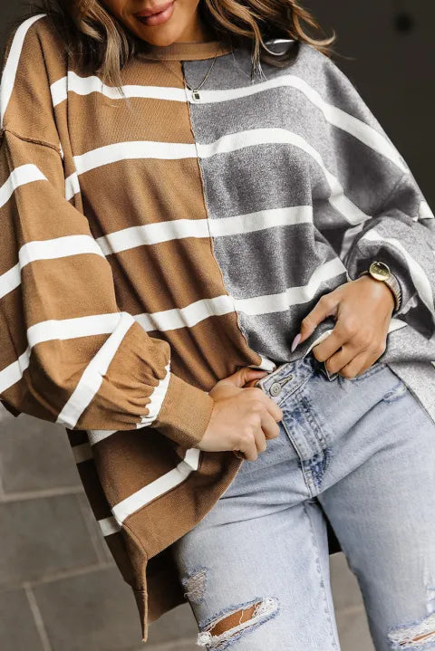 Oversized Contrast Printed Dropped Shoulder Top