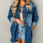 Flap Pocket Snap Button Wash Denim Shacket