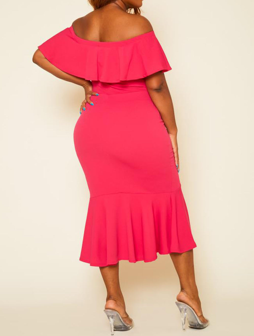 Ruffled Off Shoulder High Low Plus Size Dress