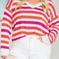 Stripe V Neck Drop Shoulder Plus Size Sweater