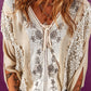 Lace Crochet Patchwork Slit Sleeve Loose Blouse