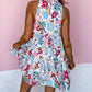 Frill Mock Neck Sleeveless Tiered Floral Dress