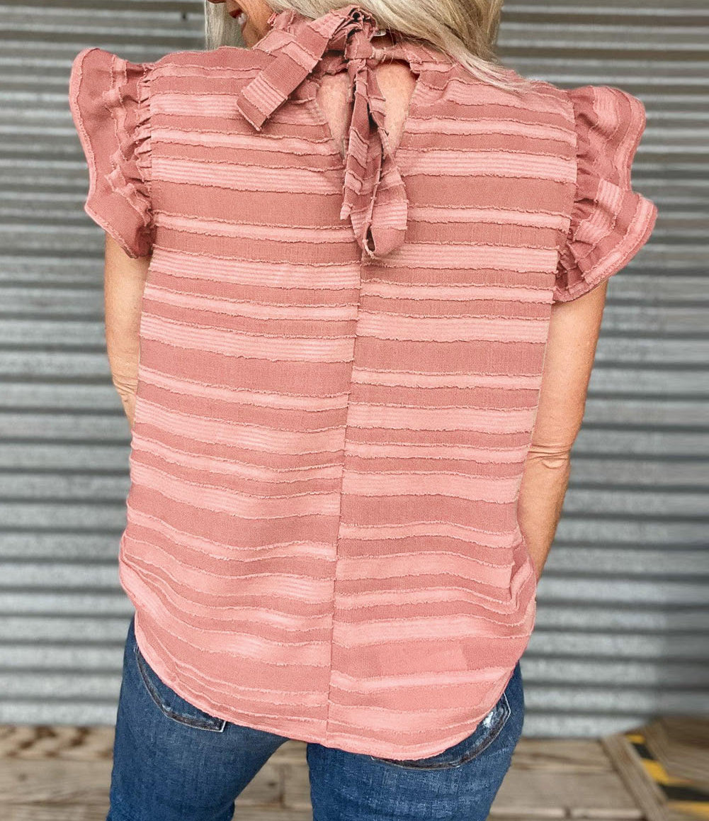 Stripes Textured Ruffle Sleeve Blouse