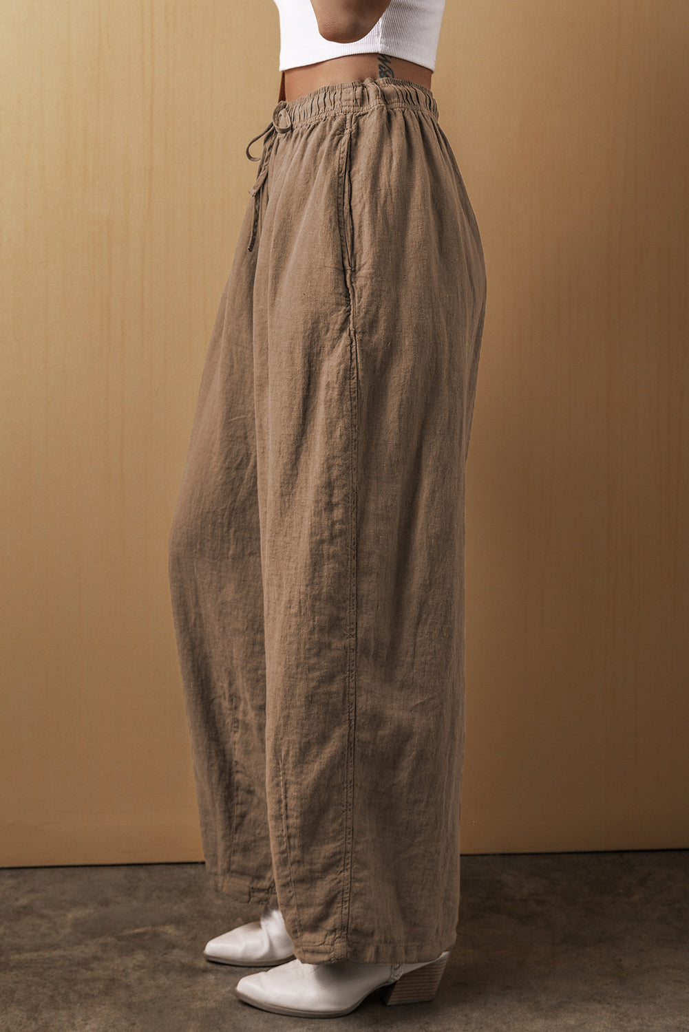 Drawstring Waist Wide Leg Pants