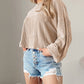Cording Drop Shoulder Puff Sleeve Casual Long Sleeve Top