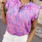 Purple Lace up Ruffle Leopard Print Top