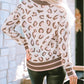 Two-tone Ribbed Trim Contrast Leopard Sweater