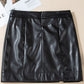 PU Leather Side Slits Slim Fit High Waist Mini Skirt