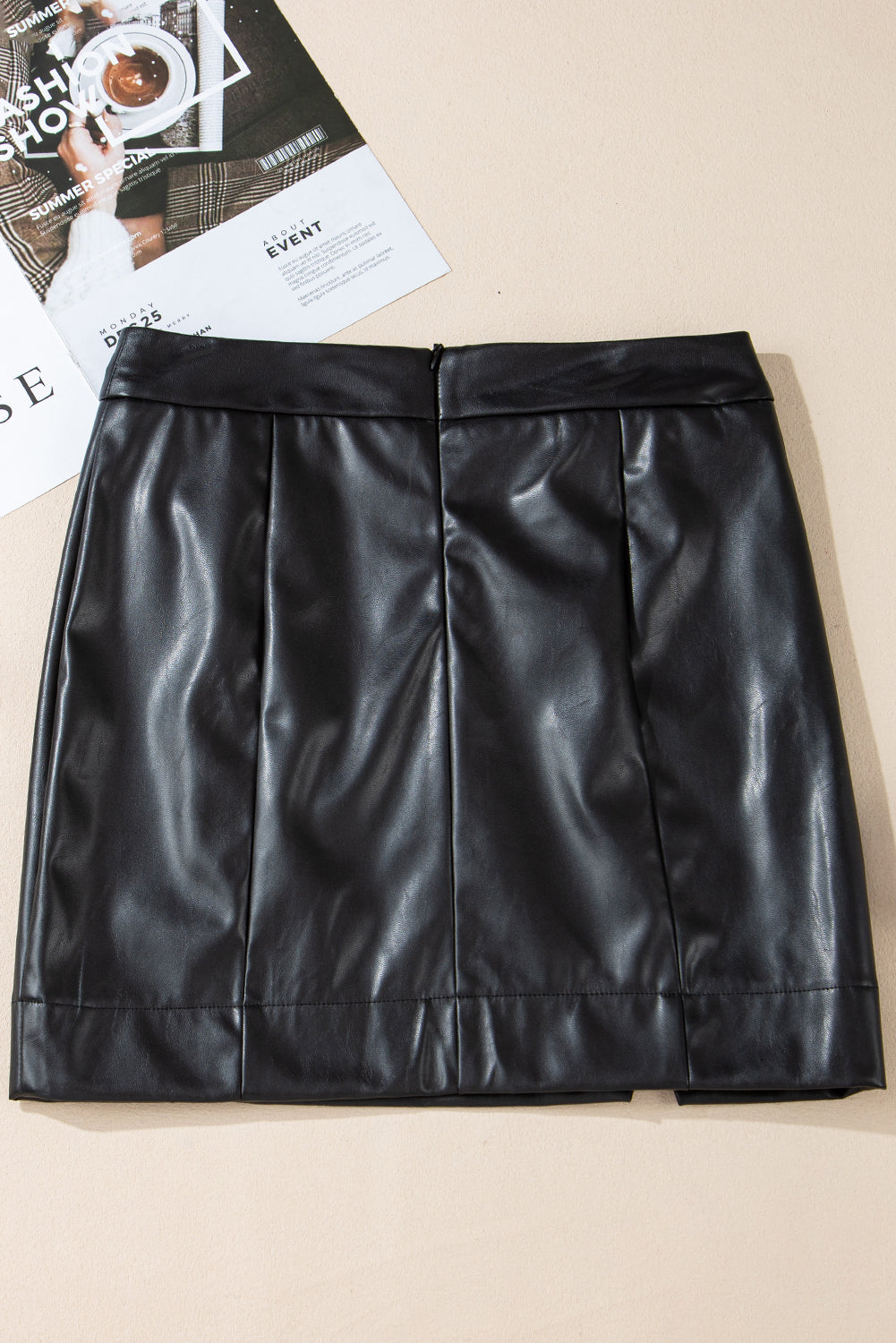 PU Leather Side Slits Slim Fit High Waist Mini Skirt