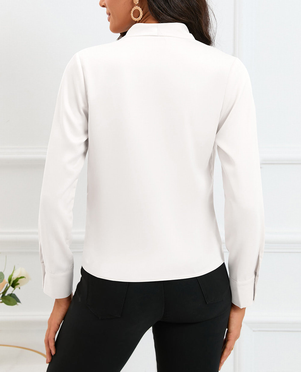 Solid Wrap V Neck Long Sleeve Top