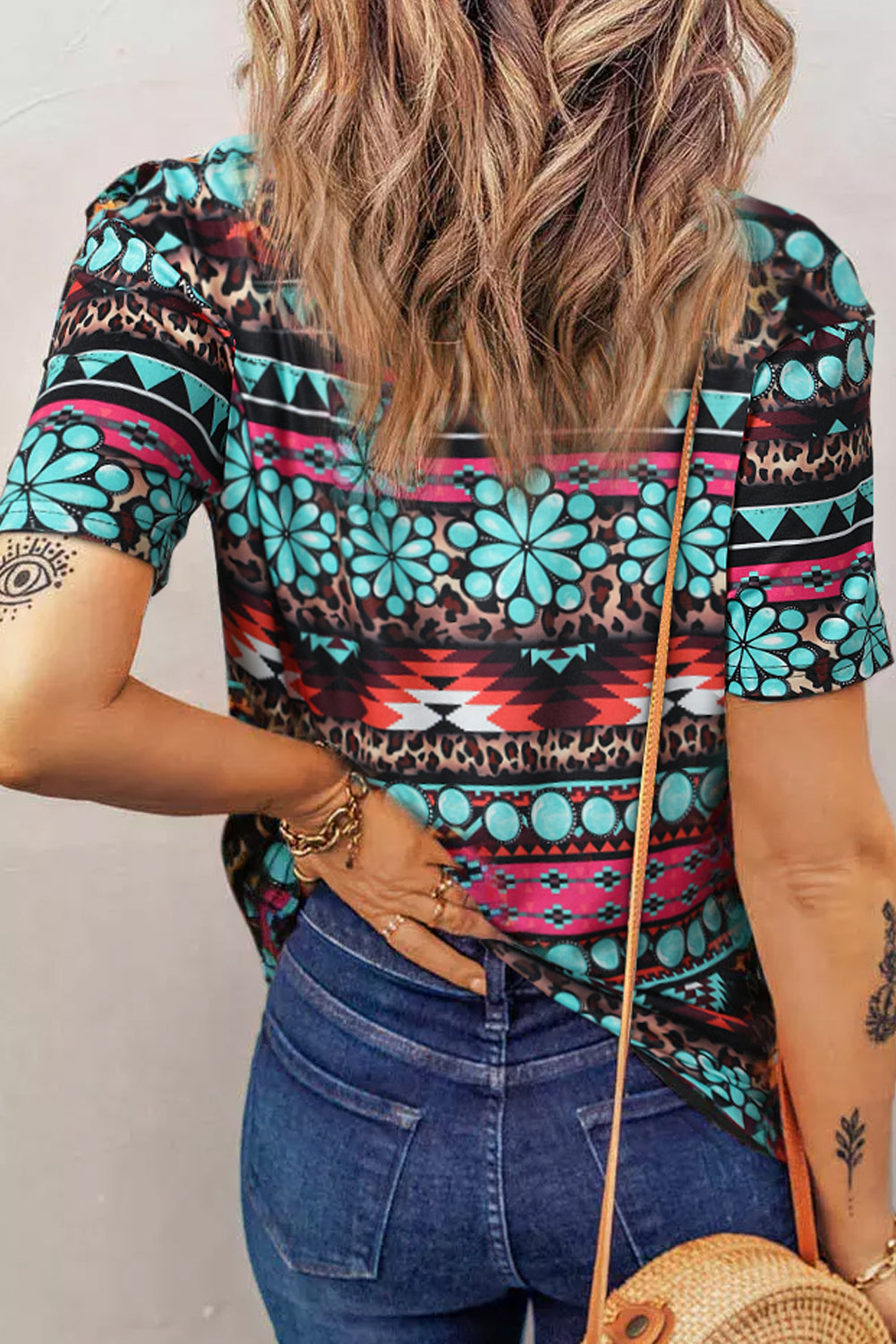 Turquoise Aztec HOWDY Graphic V Neck T Shirt