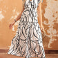 Abstract Vein Print V Neck Ruffle Maxi Dress