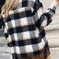 Plaid Snap Button Pocket Fringed Hem Jacket