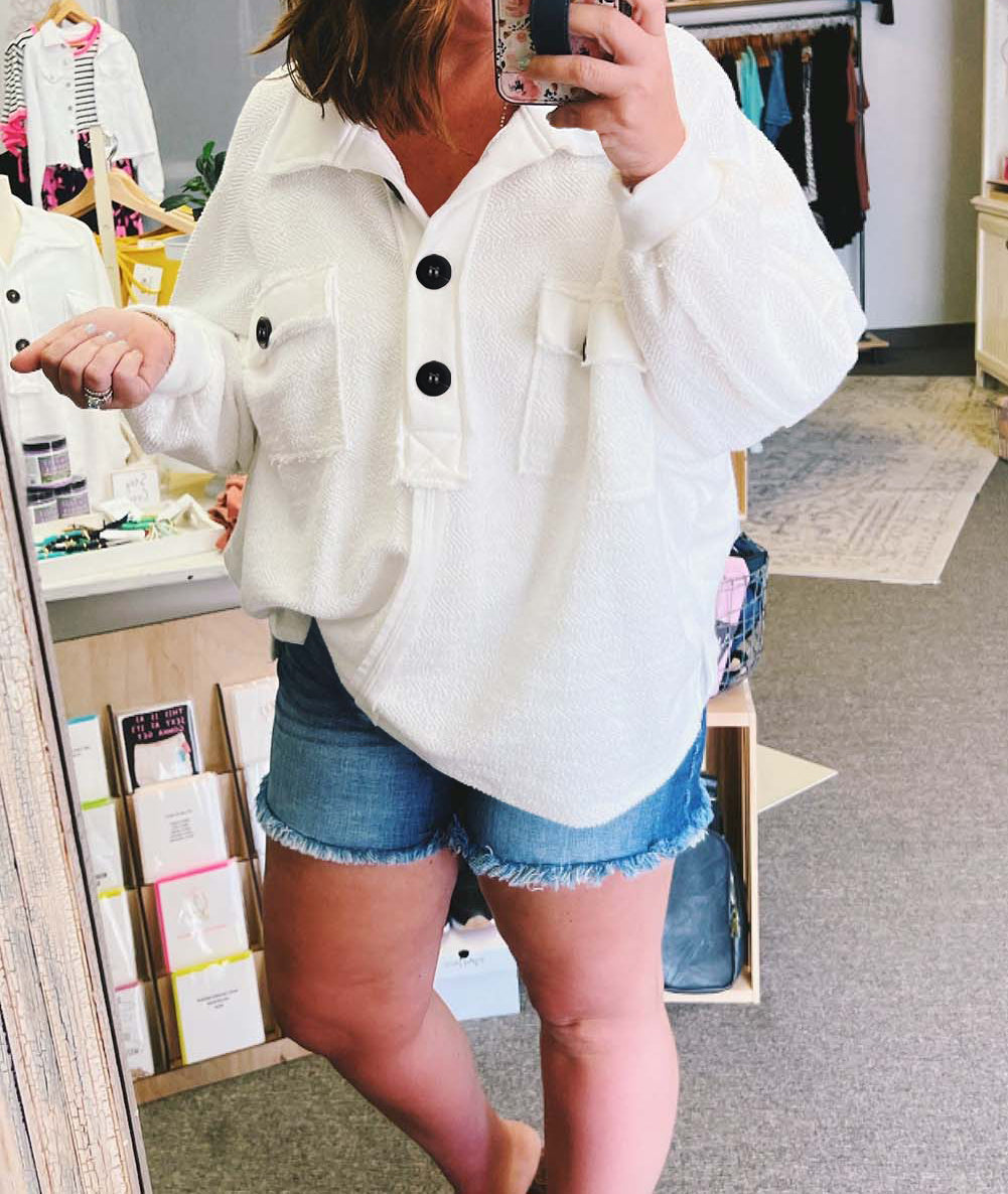 Plus Size Long Sleeve Flap Pocket Henley Top