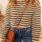Striped Knit Drop Shoulder Crewneck Cropped Sweater